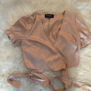 Kittenish satin blush wrap top